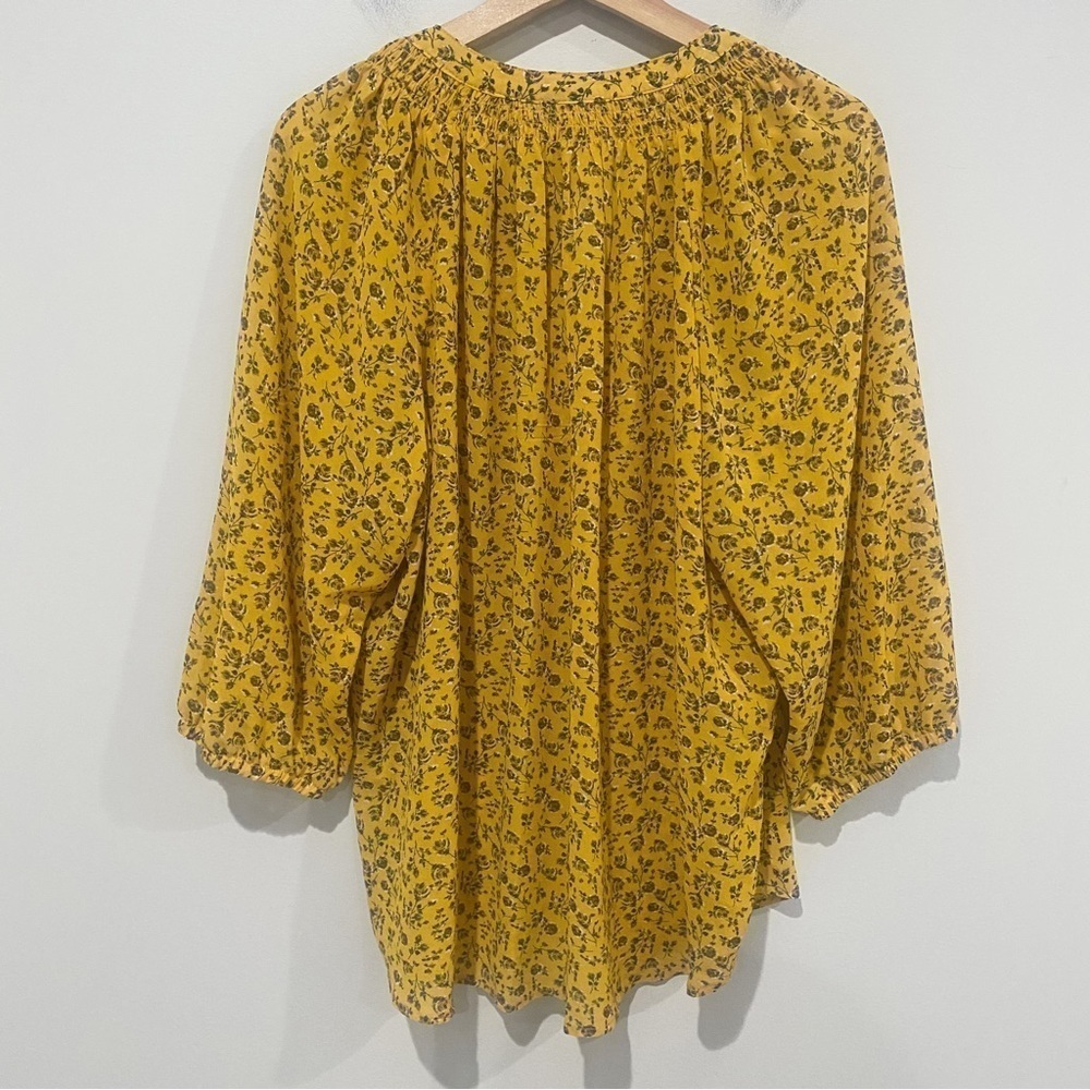 MASON & BELLE Mustard Yellow Peasant Top Embroidered Ditsy Floral Boho Size 1X - Picture 4 of 10